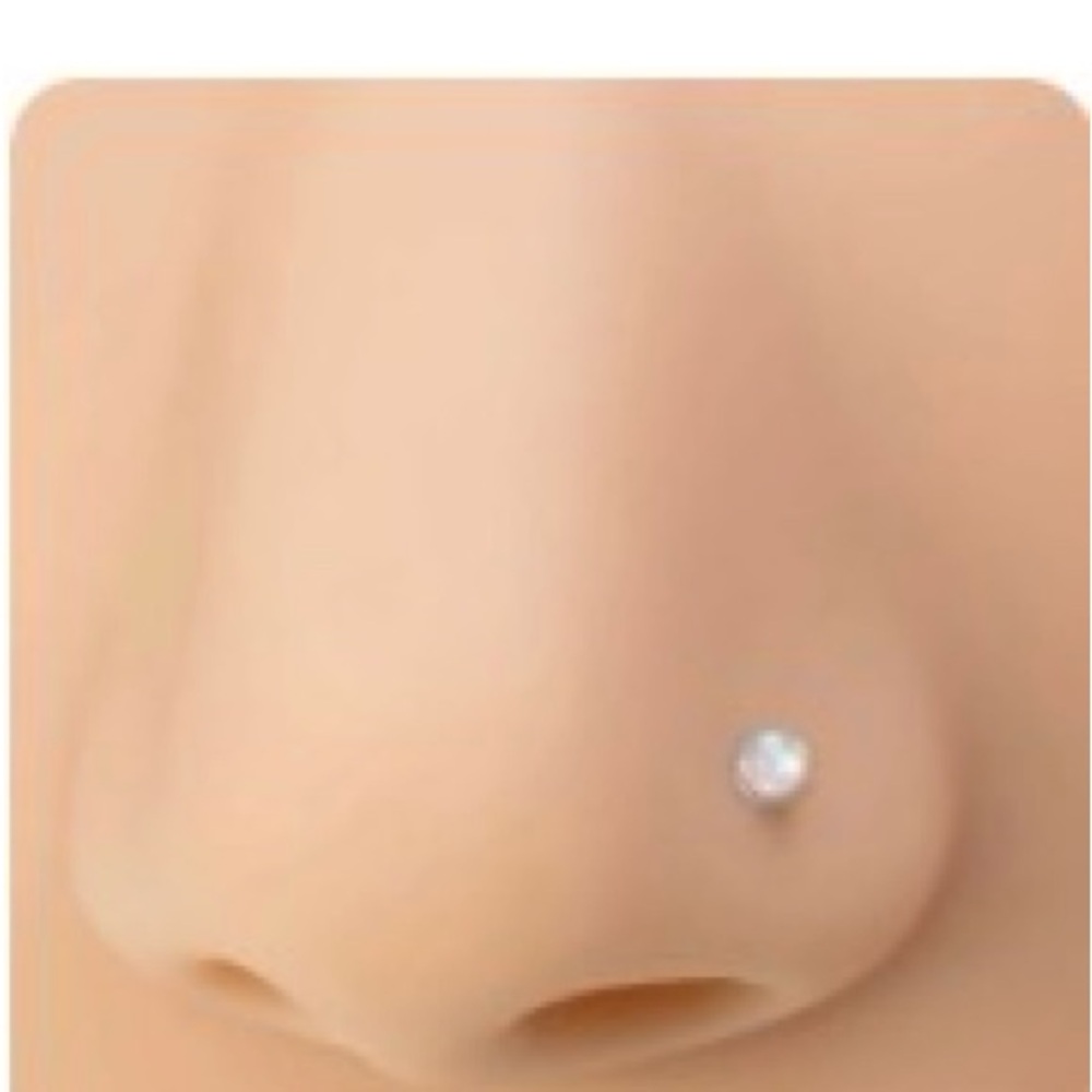 Real White Opal L Shaped Stud Nose Ring- Sterling Silver
